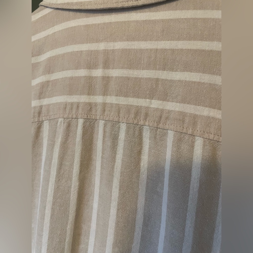 Abercrombie & Fitch Linen Tan & White Stripe Short Sleeve Blouse Top Size XS - Picture 7 of 11